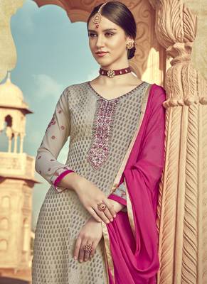 Dark Beige Viscose Brasso Embroidery Salwar Suit 2