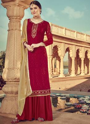 Red Viscose Brasso Embroidery Salwar Suit 1