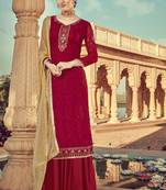 Red Viscose Brasso Embroidery Salwar Suit