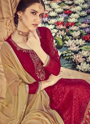 Red Viscose Brasso Embroidery Salwar Suit 2