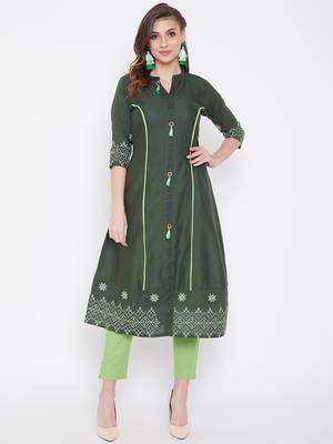 Dark green embroidered cotton kurtas-and-kurtis 5