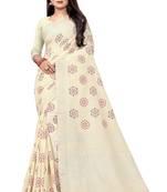 White printed linen saree with blouse