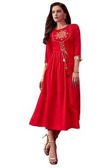 Red printed rayon ethnic-kurtis