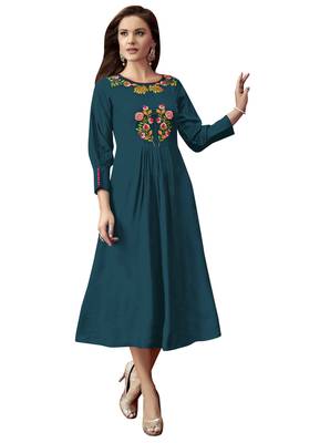 Blue printed rayon ethnic-kurtis 1
