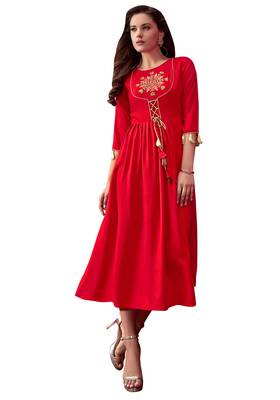 Red printed rayon ethnic-kurtis 1