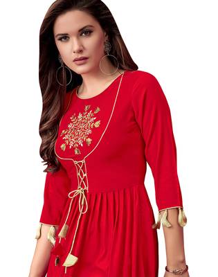 Red printed rayon ethnic-kurtis 2