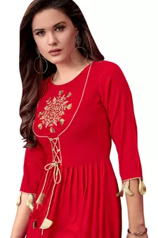 Red printed rayon ethnic-kurtis