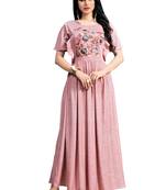 Pink embroidered cotton ethnic-kurtis