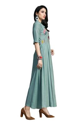 Blue embroidered cotton ethnic-kurtis 4