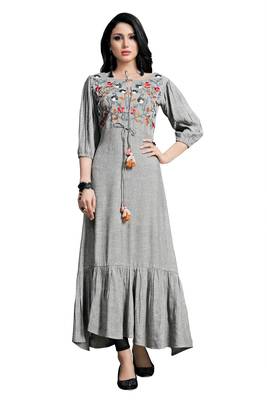 Grey embroidered cotton ethnic-kurtis 1