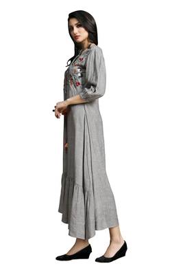 Grey embroidered cotton ethnic-kurtis 2