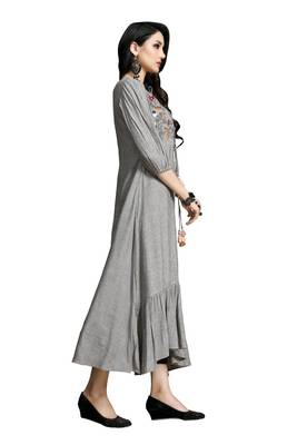 Grey embroidered cotton ethnic-kurtis 4