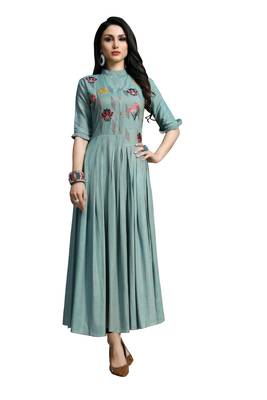 Blue embroidered cotton ethnic-kurtis 1