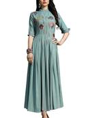 Blue embroidered cotton ethnic-kurtis