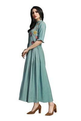 Blue embroidered cotton ethnic-kurtis 2