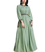 Sea-green embroidered cotton ethnic-kurtis