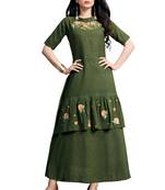 Green embroidered cotton ethnic-kurtis
