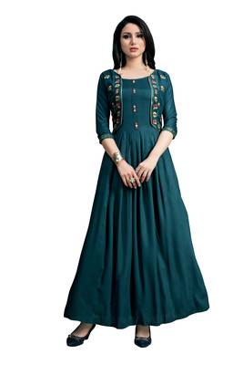 Blue embroidered cotton ethnic-kurtis 1
