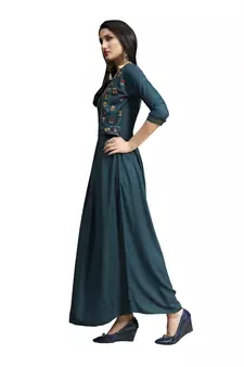 Blue embroidered cotton ethnic-kurtis