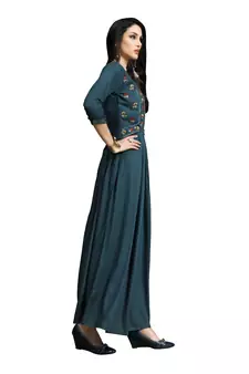 Blue embroidered cotton ethnic-kurtis