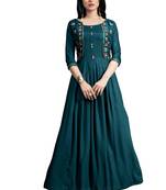 Blue embroidered cotton ethnic-kurtis