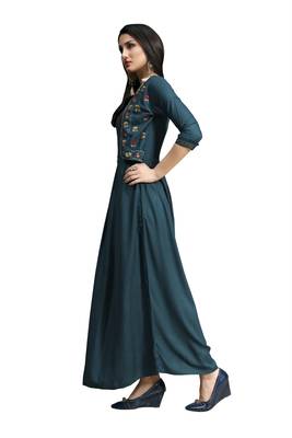 Blue embroidered cotton ethnic-kurtis 2
