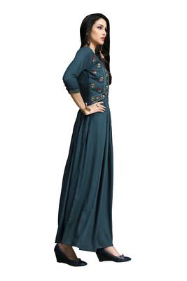 Blue embroidered cotton ethnic-kurtis 4