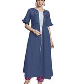 Blue embroidered crepe ethnic-kurtis