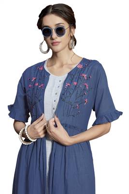 Blue embroidered crepe ethnic-kurtis 3