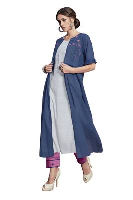 Blue embroidered crepe ethnic-kurtis 4