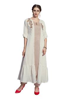 White embroidered crepe ethnic-kurtis