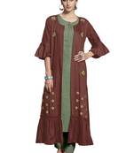 Brown embroidered crepe ethnic-kurtis