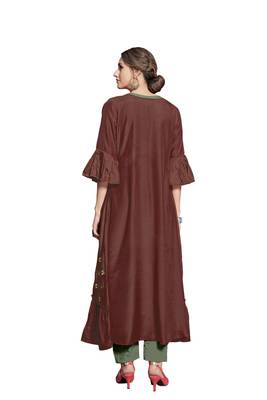 Brown embroidered crepe ethnic-kurtis 4
