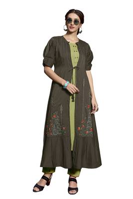 Dark-grey embroidered crepe ethnic-kurtis 3