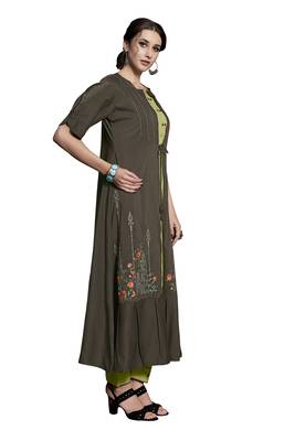 Dark-grey embroidered crepe ethnic-kurtis 4