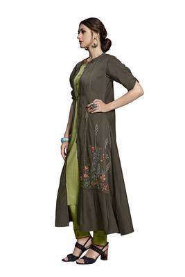 Dark-grey embroidered crepe ethnic-kurtis 5