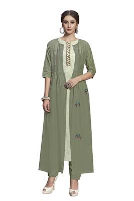 Green embroidered crepe ethnic-kurtis 1
