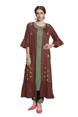 Brown embroidered crepe ethnic-kurtis 1