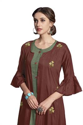 Brown embroidered crepe ethnic-kurtis 3