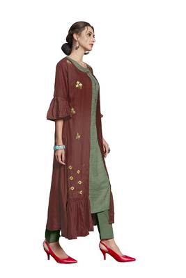 Brown embroidered crepe ethnic-kurtis 5