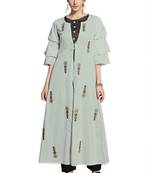 Light-grey embroidered crepe ethnic-kurtis