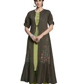Dark-grey embroidered crepe ethnic-kurtis
