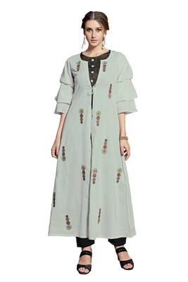 Light-grey embroidered crepe ethnic-kurtis 1