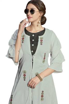 Light-grey embroidered crepe ethnic-kurtis 3