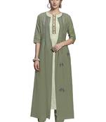 Green embroidered crepe ethnic-kurtis