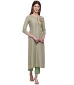 Beige printed cotton ethnic-kurtis