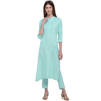 Turquoise printed cotton ethnic-kurtis 1