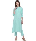 Turquoise printed cotton ethnic-kurtis