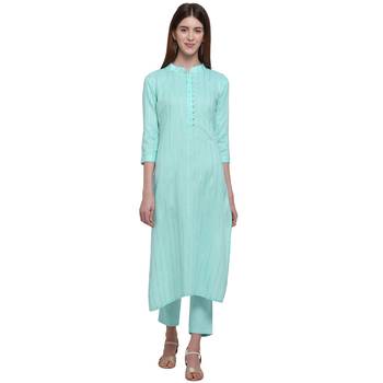 Turquoise printed cotton ethnic-kurtis 2