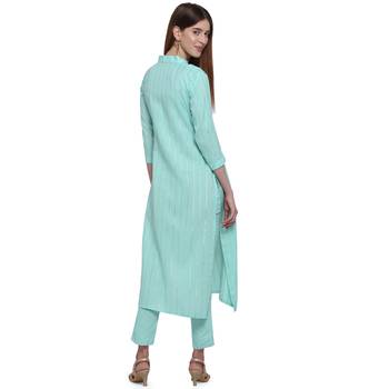 Turquoise printed cotton ethnic-kurtis 3